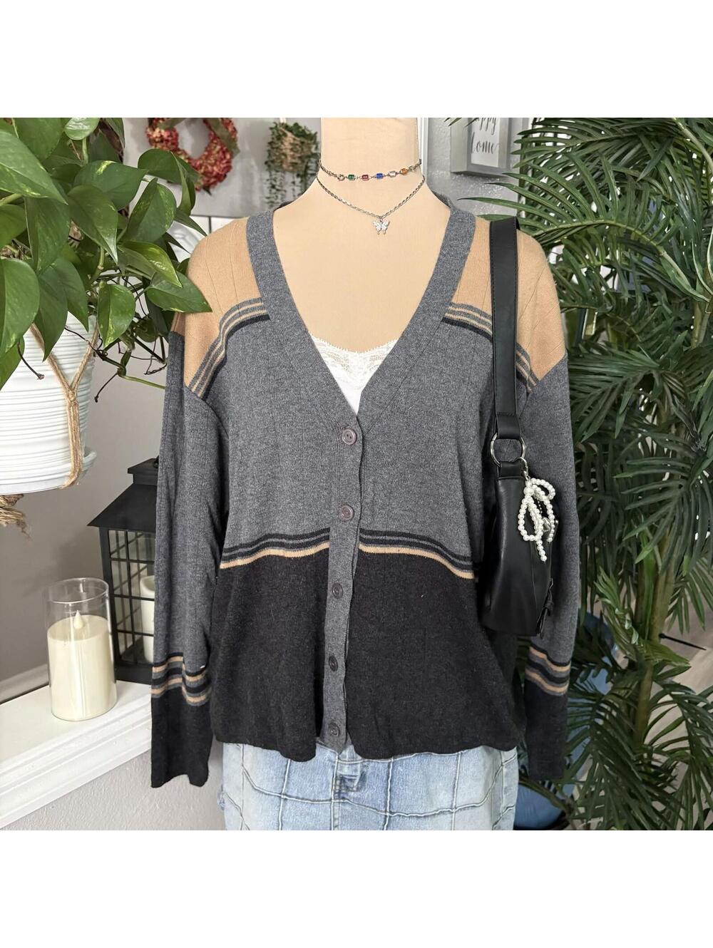 black and brown striped oversized cardigan